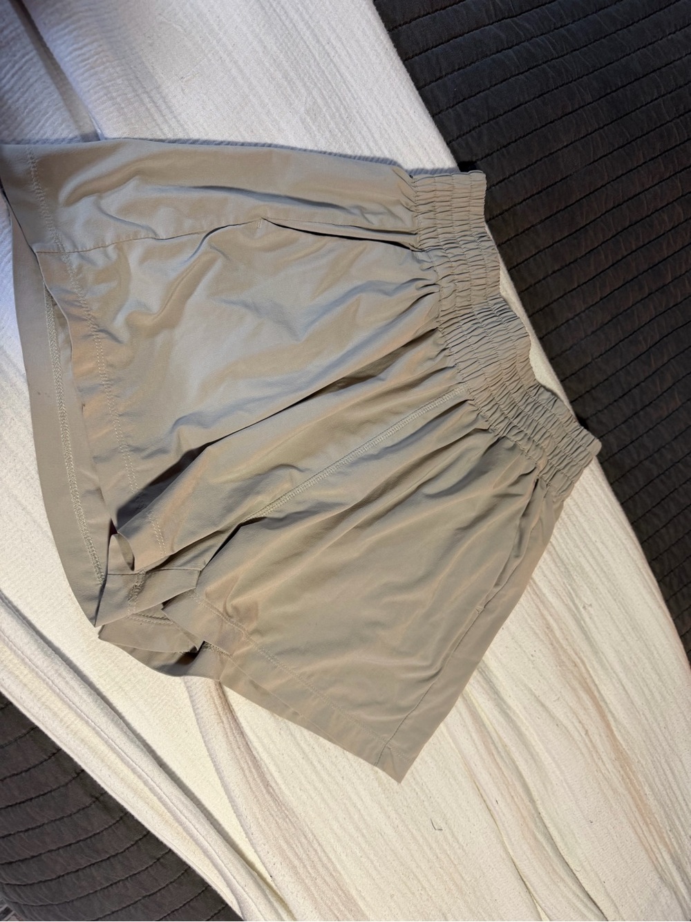 Vuori Olive Khaki Smocked-Waist Athletic Shorts